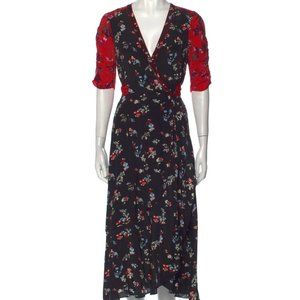 Tanya Taylor Blaire Wrap Dress - Size 16 Black/Red Floral